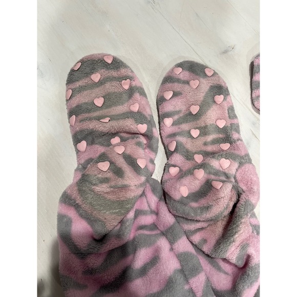 Jenni Intimates Womens Medium Pink Gray Zebra Hooded Footed Pajamas Onesie - Picture 4 of 9